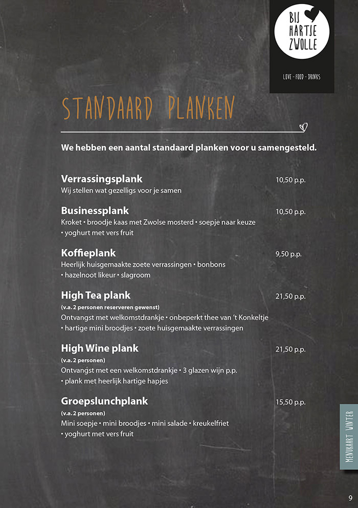 Menukaart-Bij Hartje Zwolle-Standaard Planken